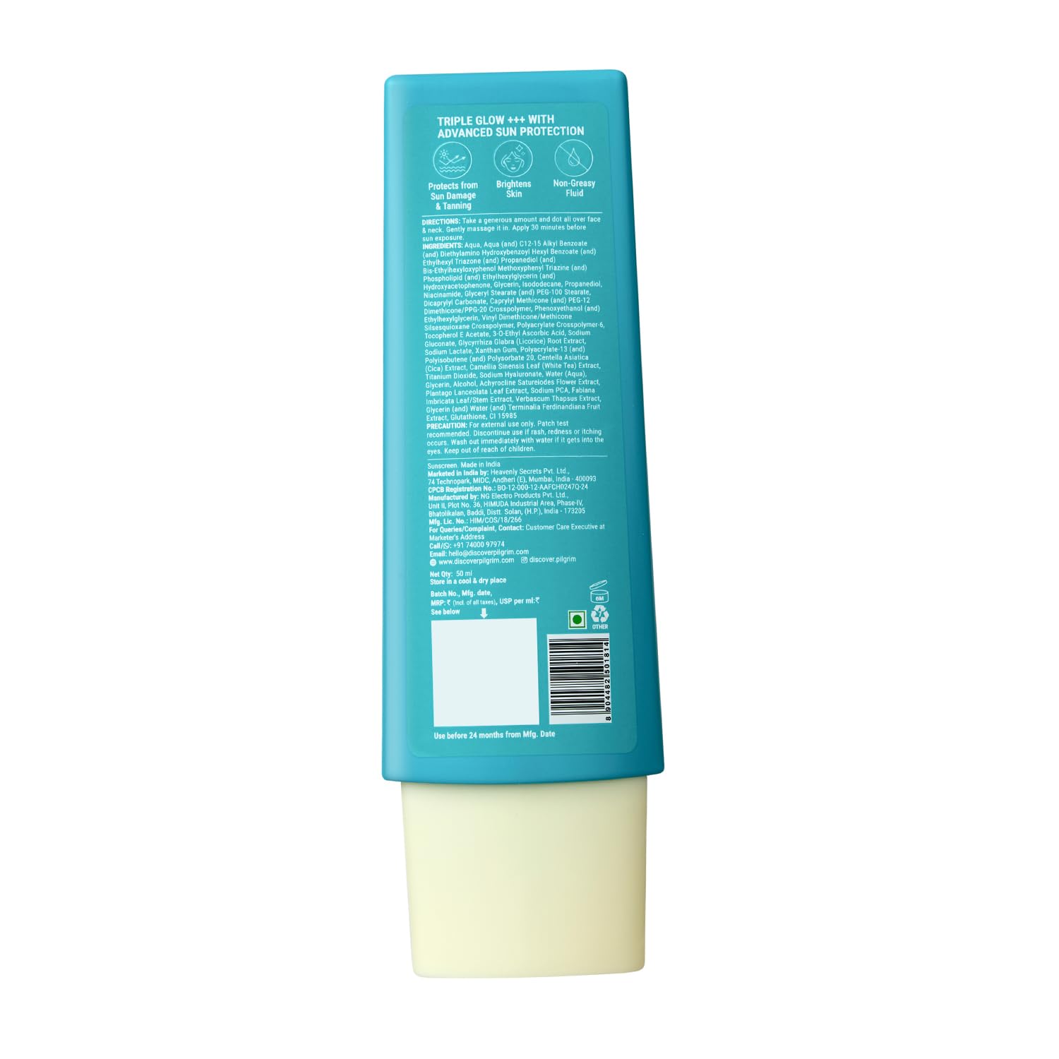 Pilgrim 5% Vitamin C Brightening Serum Sunscreen SPF 50+ PA++++ with Niacinamide & Glutathione | InVivo Tested New Gen UV Fil