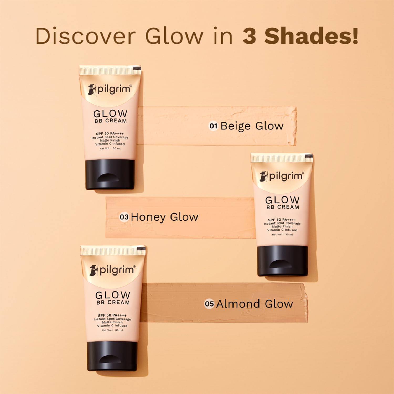 Pilgrim Almond Glow 3-In-1 Medium BB Cream SPF 50 PA++++ with Niacinamide, Hyaluronic Acid & Vitamin C, 30g - size and scale