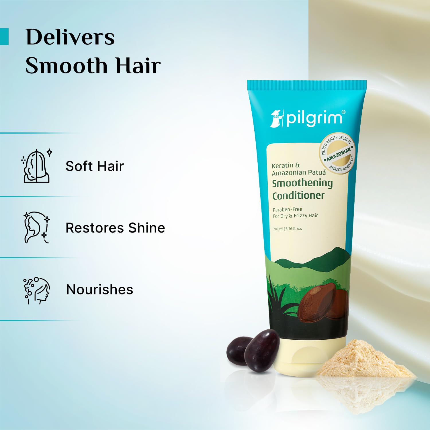 Pilgrim Amazonian Patuá & Keratin Hair Smoothing Conditioner-Unscented- For Dry & Frizzy Hair With Sacha Inchi|Hair Condition