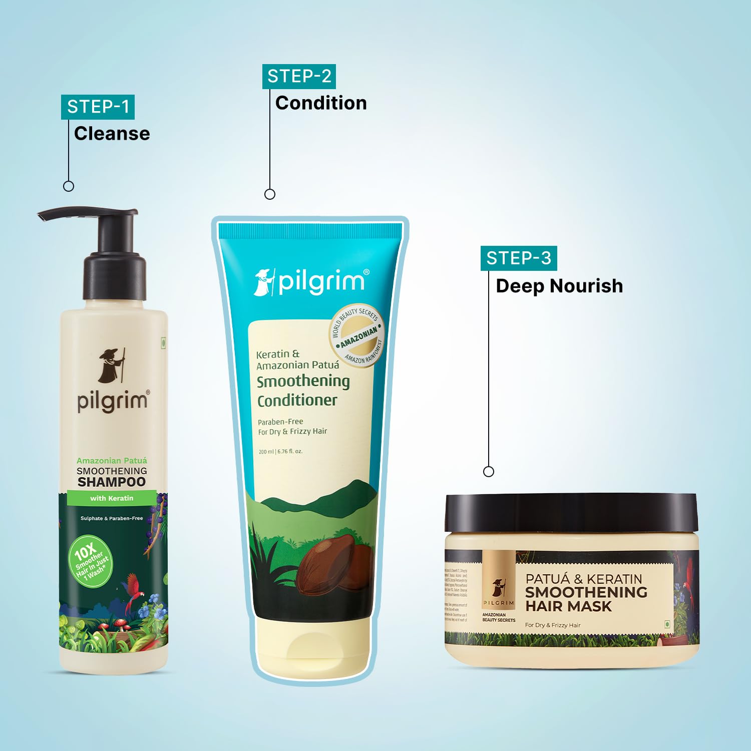 Pilgrim Amazonian Patuá & Keratin Hair Smoothing Conditioner-Unscented- For Dry & Frizzy Hair With Sacha Inchi|Hair Condition