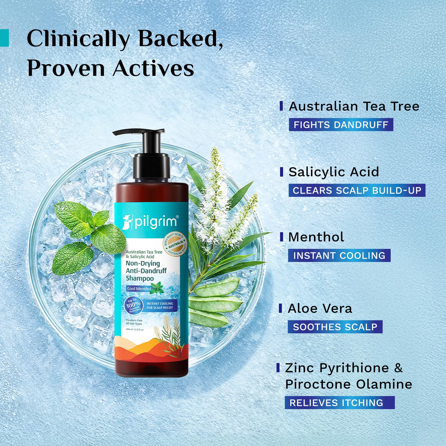Pilgrim Anti-Dandruff Shampoo - Australian Tea Tree, Salicylic Acid, Menthol - packaging (18)