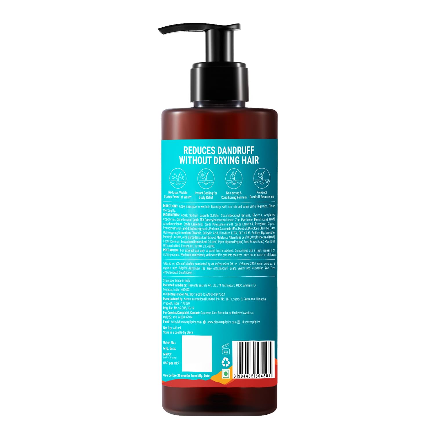 Pilgrim Anti-Dandruff Shampoo - Australian Tea Tree, Salicylic Acid, Menthol - size and scale (23)