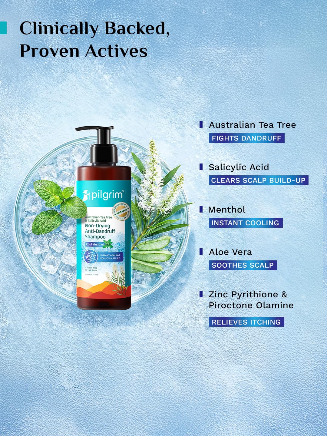 Pilgrim Anti-Dandruff Shampoo - Australian Tea Tree, Salicylic Acid, Menthol - label detail (28)