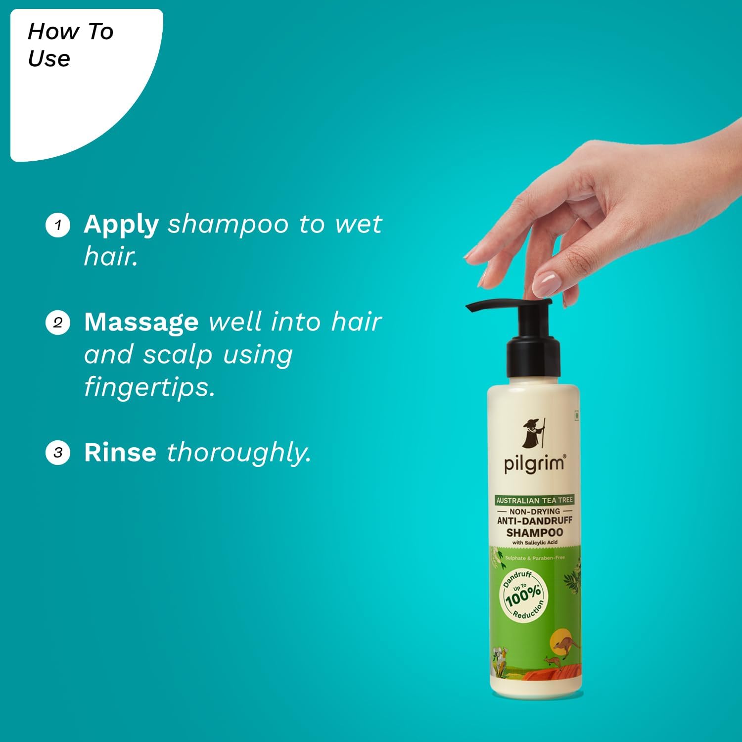 Pilgrim Anti-Dandruff Shampoo - Australian Tea Tree, Salicylic Acid, Menthol - back view (42)