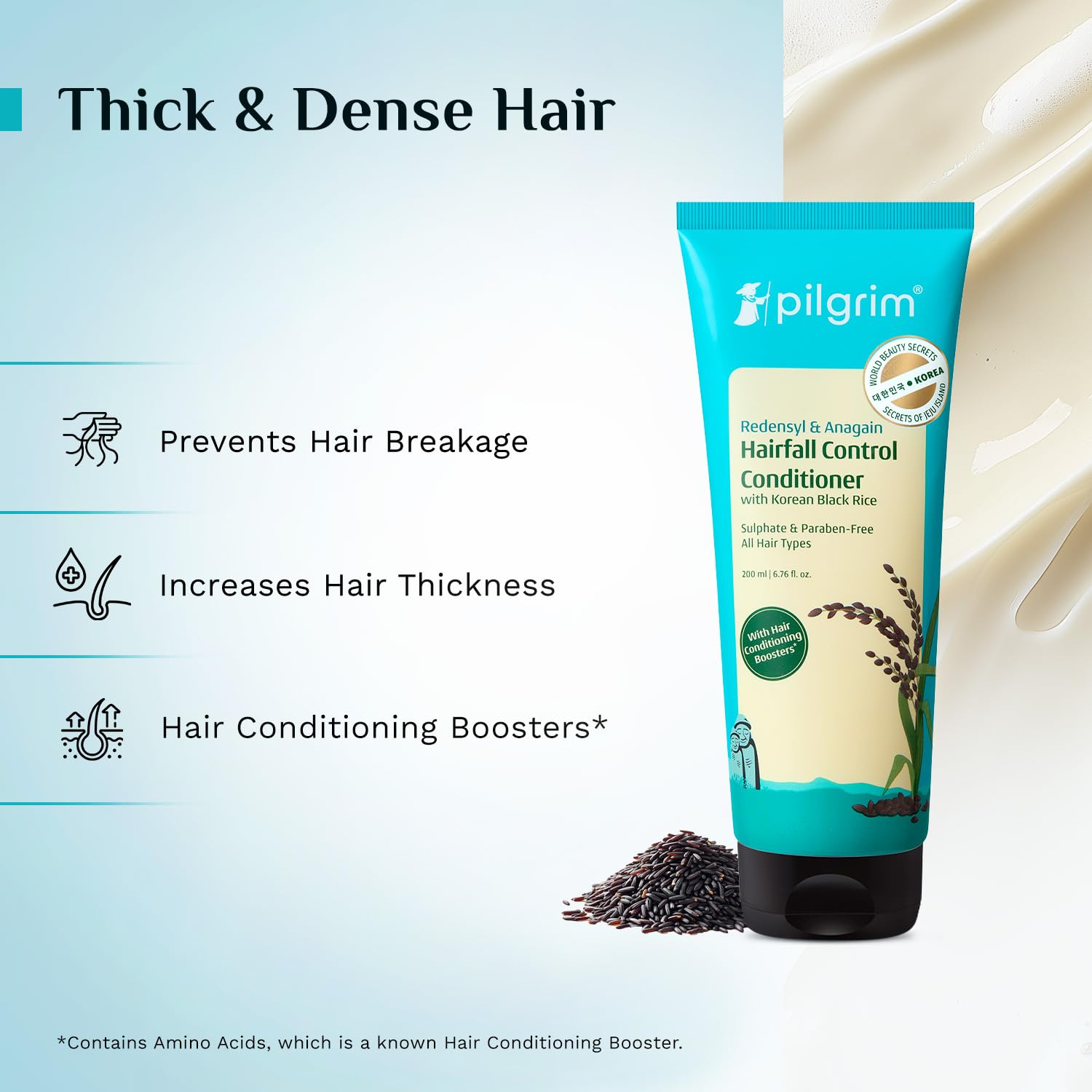 Pilgrim Anti Hairfall Conditioner with Redensyl & Anagain 200ml | Hairfall control conditioner with Black Korean Rice | Parab