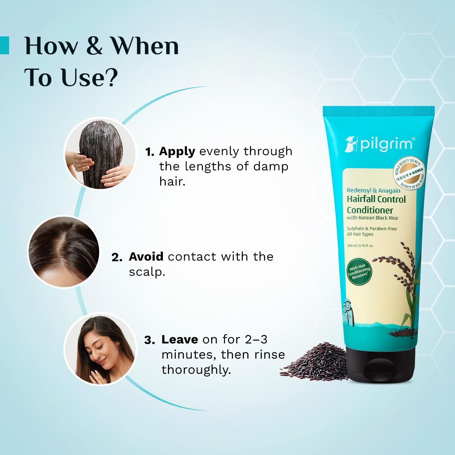 Pilgrim Anti Hairfall Conditioner with Redensyl & Anagain 200ml | Hairfall control conditioner with Black Korean Rice | Parab