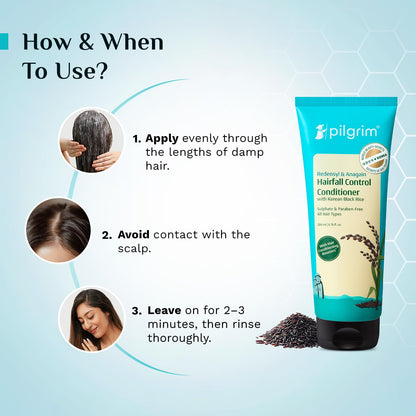 Pilgrim Anti Hairfall Conditioner with Redensyl & Anagain 200ml | Hairfall control conditioner with Black Korean Rice | Parab