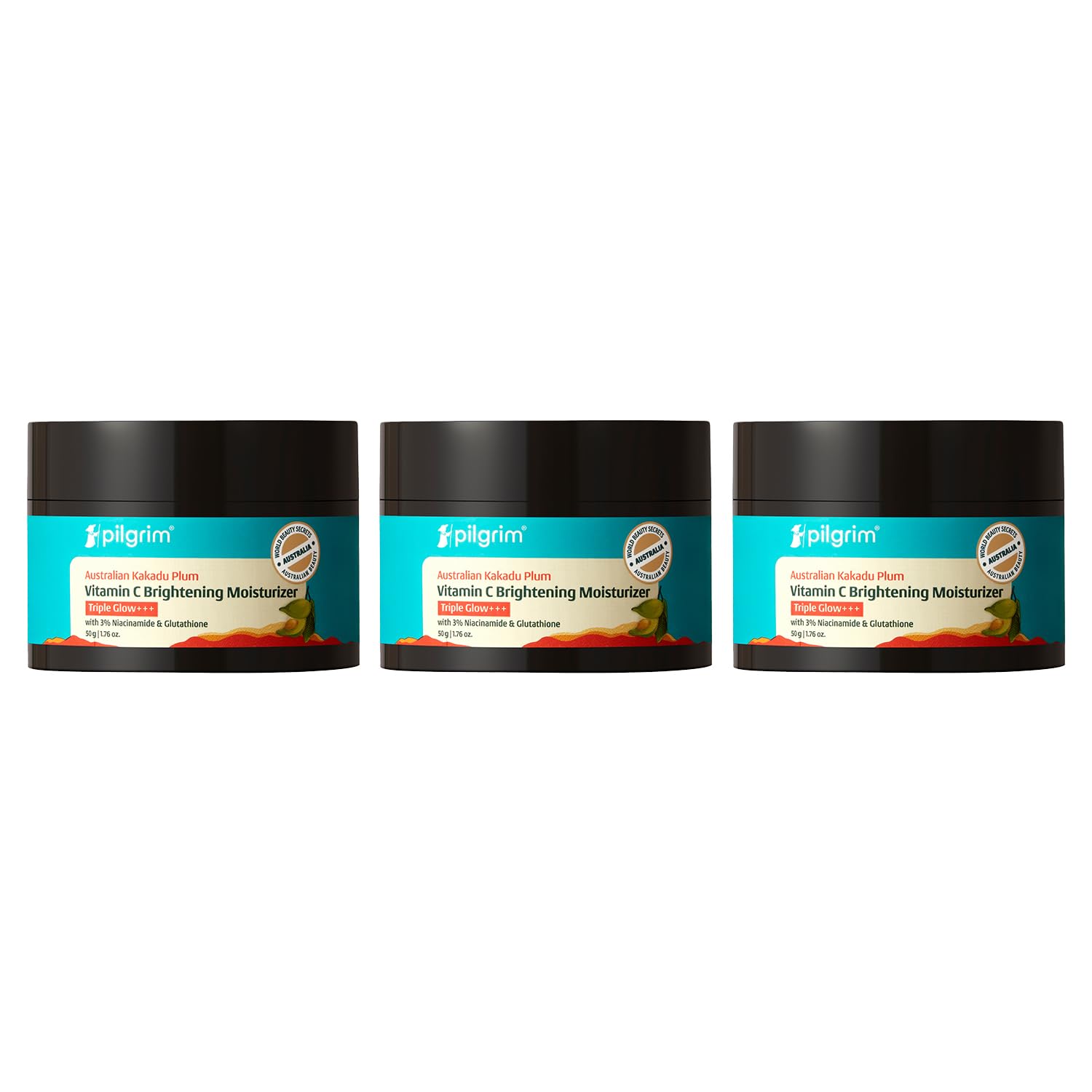 Pilgrim Australian Kakadu Plum Vitamin C Face Moisturizer with Niacinamide for Glowing Skin | Triple Glow Brightening Cream |