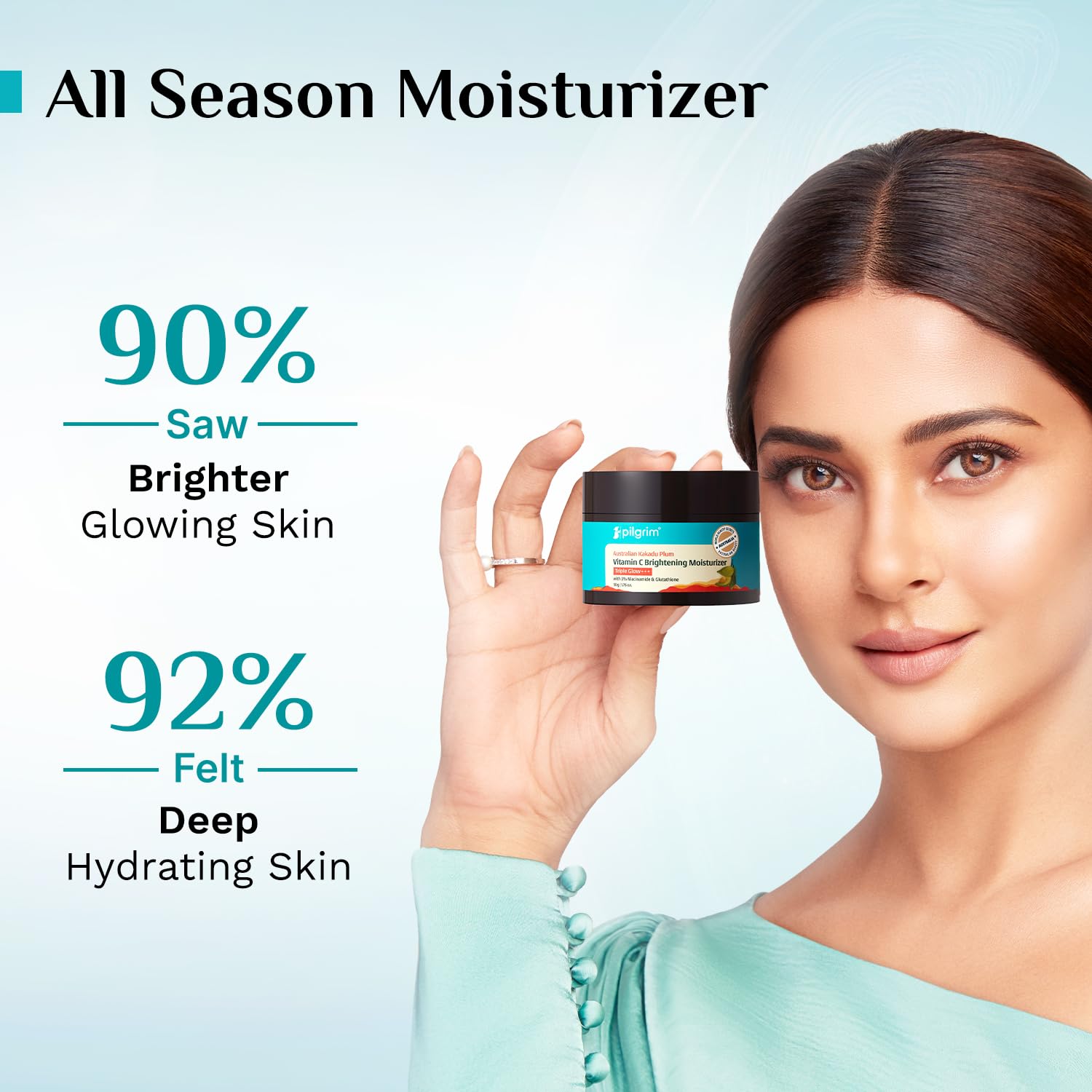 Pilgrim Australian Kakadu Plum Vitamin C Face Moisturizer with Niacinamide for Glowing Skin | Triple Glow Brightening Cream |