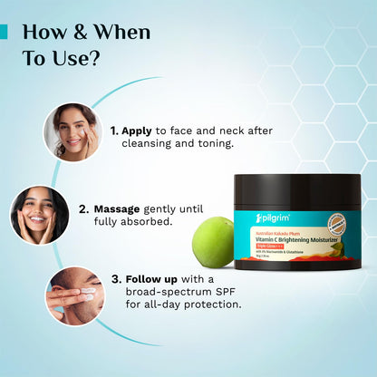 Pilgrim Australian Kakadu Plum Vitamin C Face Moisturizer with Niacinamide for Glowing Skin | Triple Glow Brightening Cream |