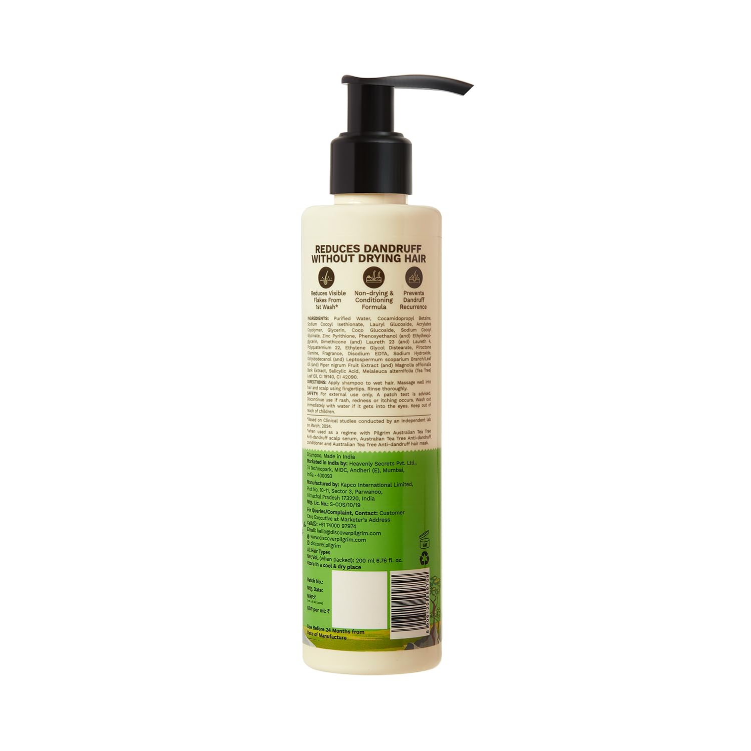 Pilgrim Australian Tea Tree Anti-Dandruff Shampoo And Conditioner, 2 Count - back view