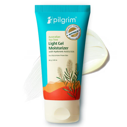 Pilgrim Australian Tea Tree Light Gel Moisturizer, 80g, with Hyaluronic Acid & CICA, for Oily & Acne-Prone Skin