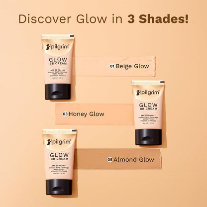 Pilgrim Beige Glow 3-In-1 Natural Bb Cream Medium Coverage For All Skin Types Spf 50 Pa++++ With Niacinamide, Hyaluronic Acid
