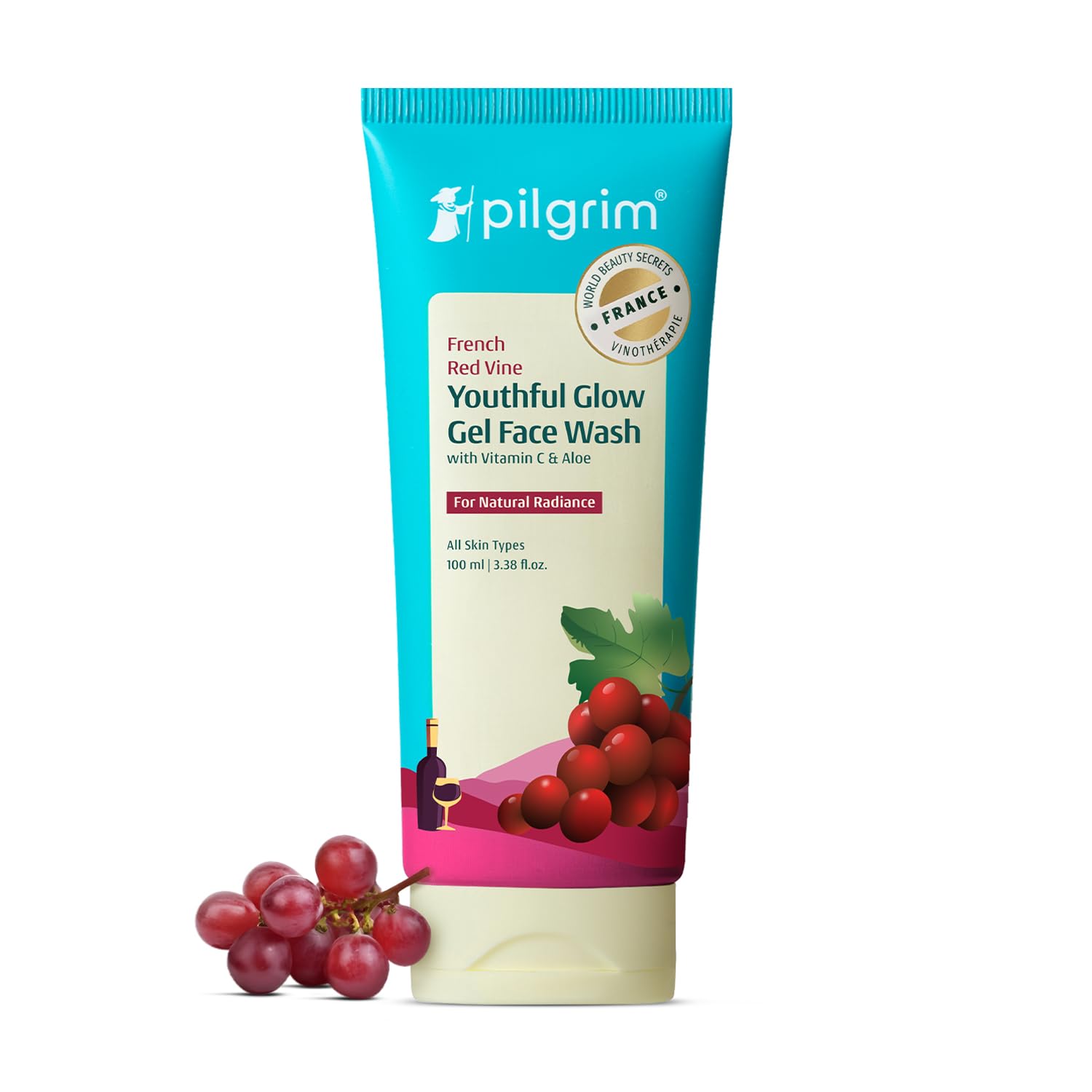 Pilgrim French Red Vine Face Wash, 100ml, Vitamin C, Aloe Vera, Unisex Adult, Paraben-Free, Sulphate-Free