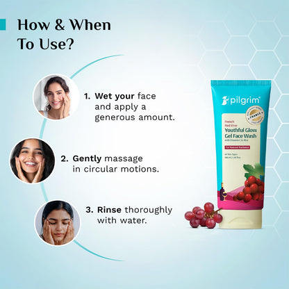 Pilgrim French Red Vine Face Wash, 100ml, Vitamin C, Aloe Vera, Unisex Adult, Paraben-Free, Sulphate-Free - ingredients panel