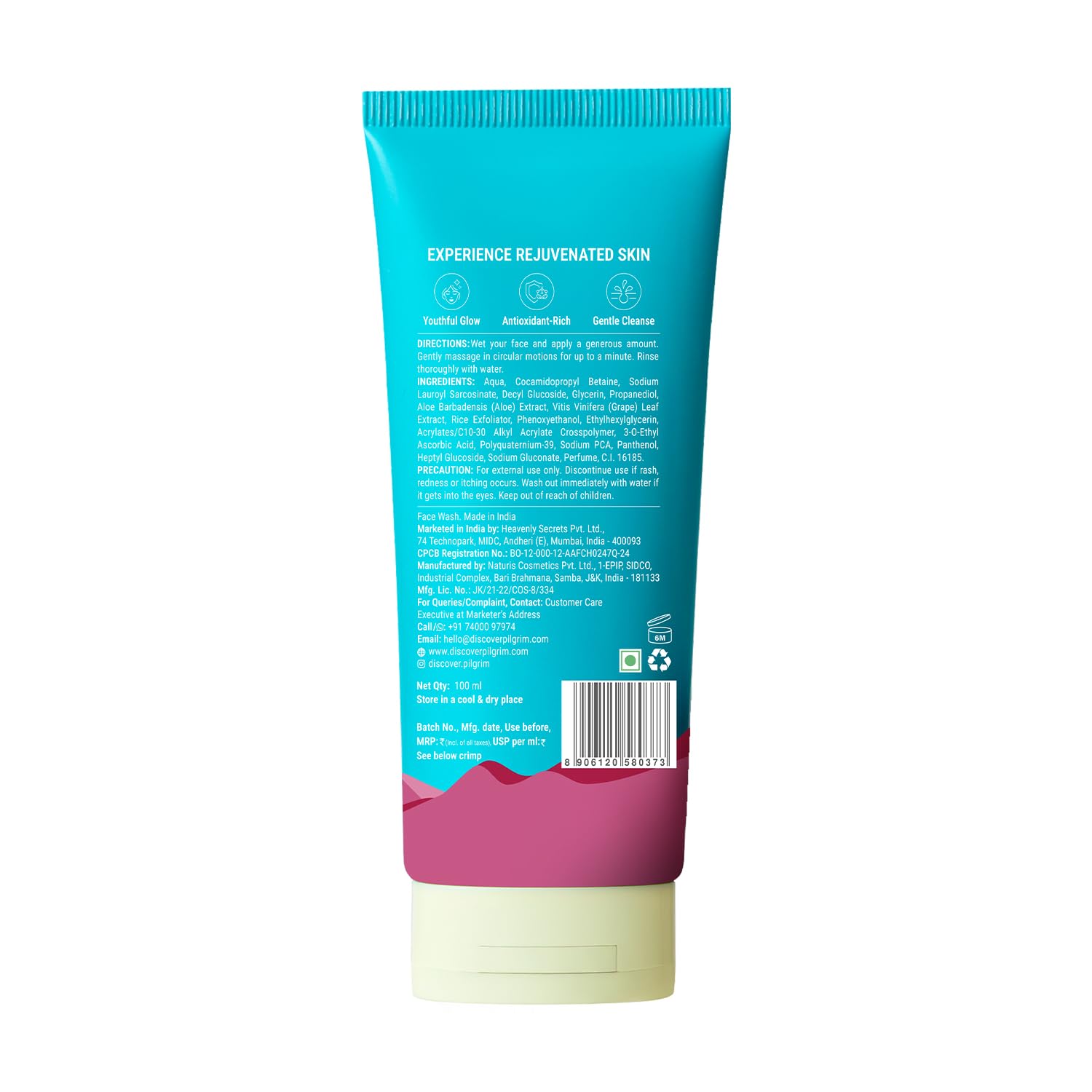 Pilgrim French Red Vine Face Wash, 100ml, Vitamin C, Aloe Vera, Unisex Adult, Paraben-Free, Sulphate-Free - in use