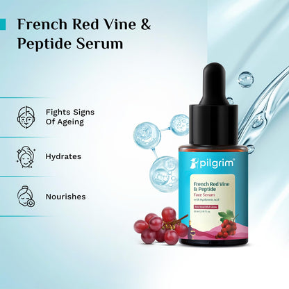 PILGRIM French Red Vine & Hyaluronic acid serum with peptides | Red vine serum for face| For women & men | All skin types | 3