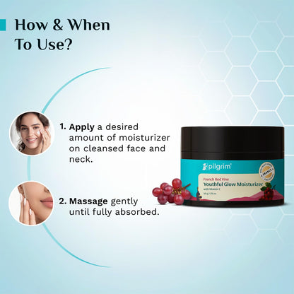 PILGRIM French Red Vine Youthful Glow Moisturizer SPF 30 with Vitamin C, Rosehip Oil For , Sun Protection PA+++, Daily Use, D