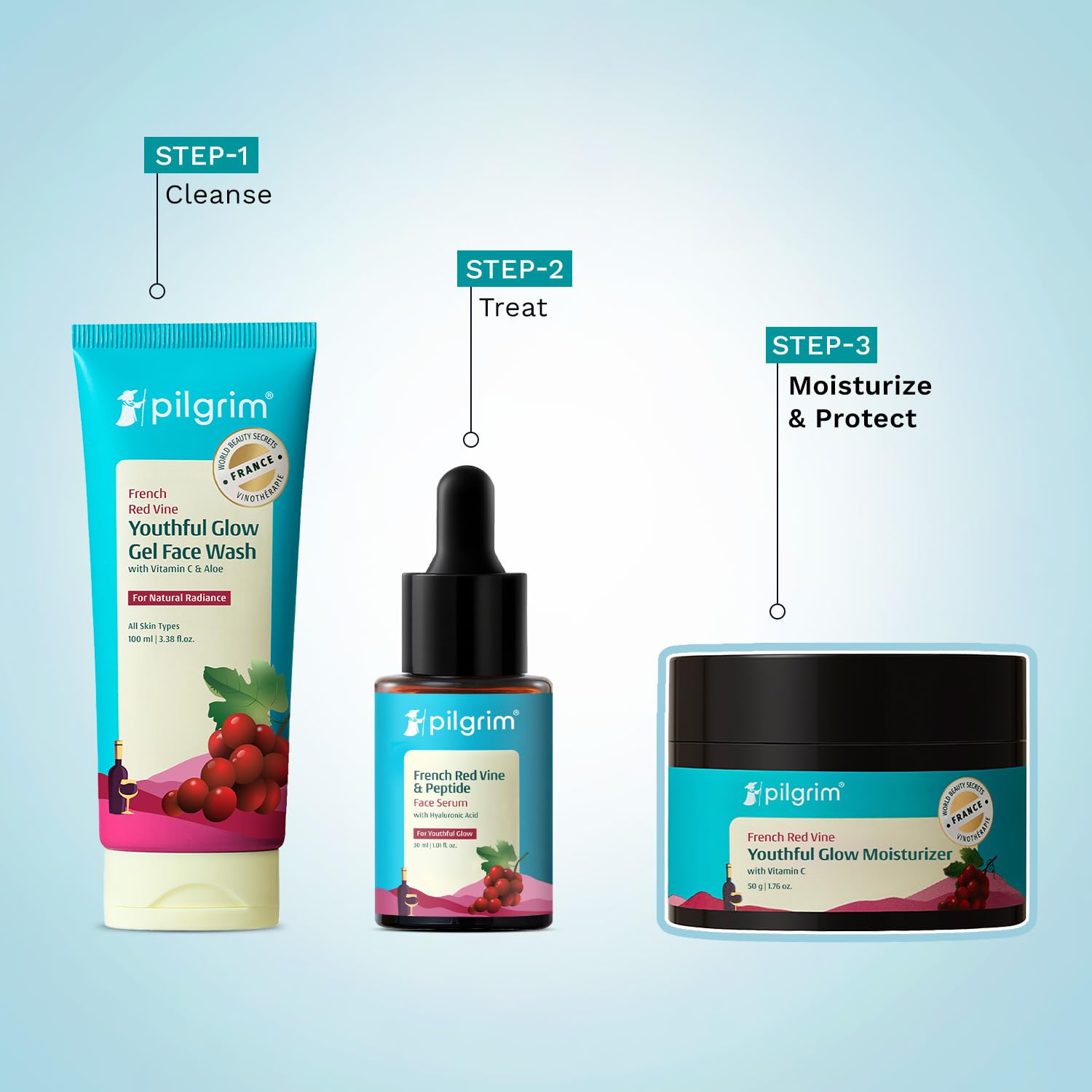 PILGRIM French Red Vine Youthful Glow Moisturizer SPF 30 with Vitamin C, Rosehip Oil For , Sun Protection PA+++, Daily Use, D