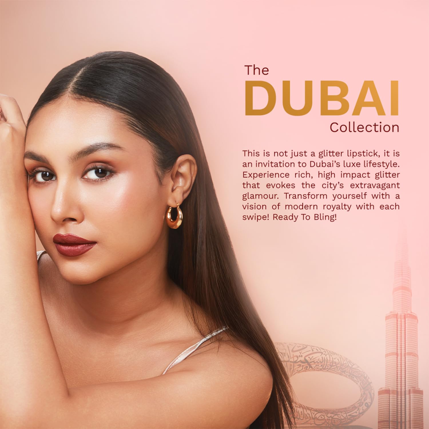 Pilgrim Glitter Lipstick For Women 4.2gm | Dubai Luxe Lifestyle - Chic Haseena Shade | Lipstick Infused with Vitamin E & Oliv