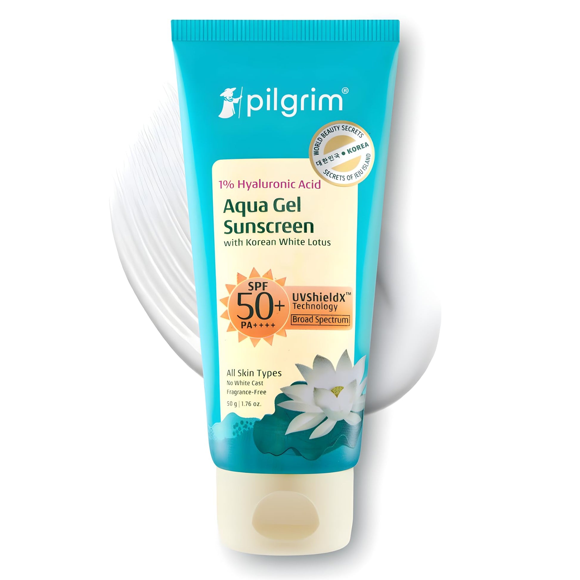 Pilgrim Hyaluronic Acid Sunscreen Gel SPF 50 PA+++ with Korean White Lotus, 50gm for Men & Women