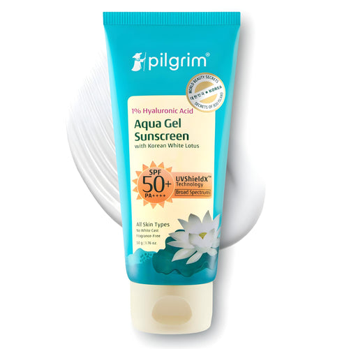 Pilgrim Hyaluronic Acid Sunscreen Gel SPF 50 PA+++ with Korean White Lotus, 50gm for Men & Women