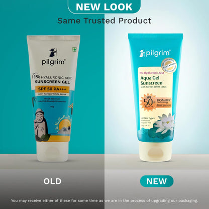 Pilgrim Hyaluronic Acid Sunscreen Gel SPF 50 PA+++ with Korean White Lotus, 50gm for Men & Women - front view