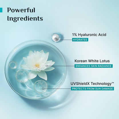 Pilgrim Hyaluronic Acid Sunscreen Gel SPF 50 PA+++ with Korean White Lotus, 50gm for Men & Women - close-up detail