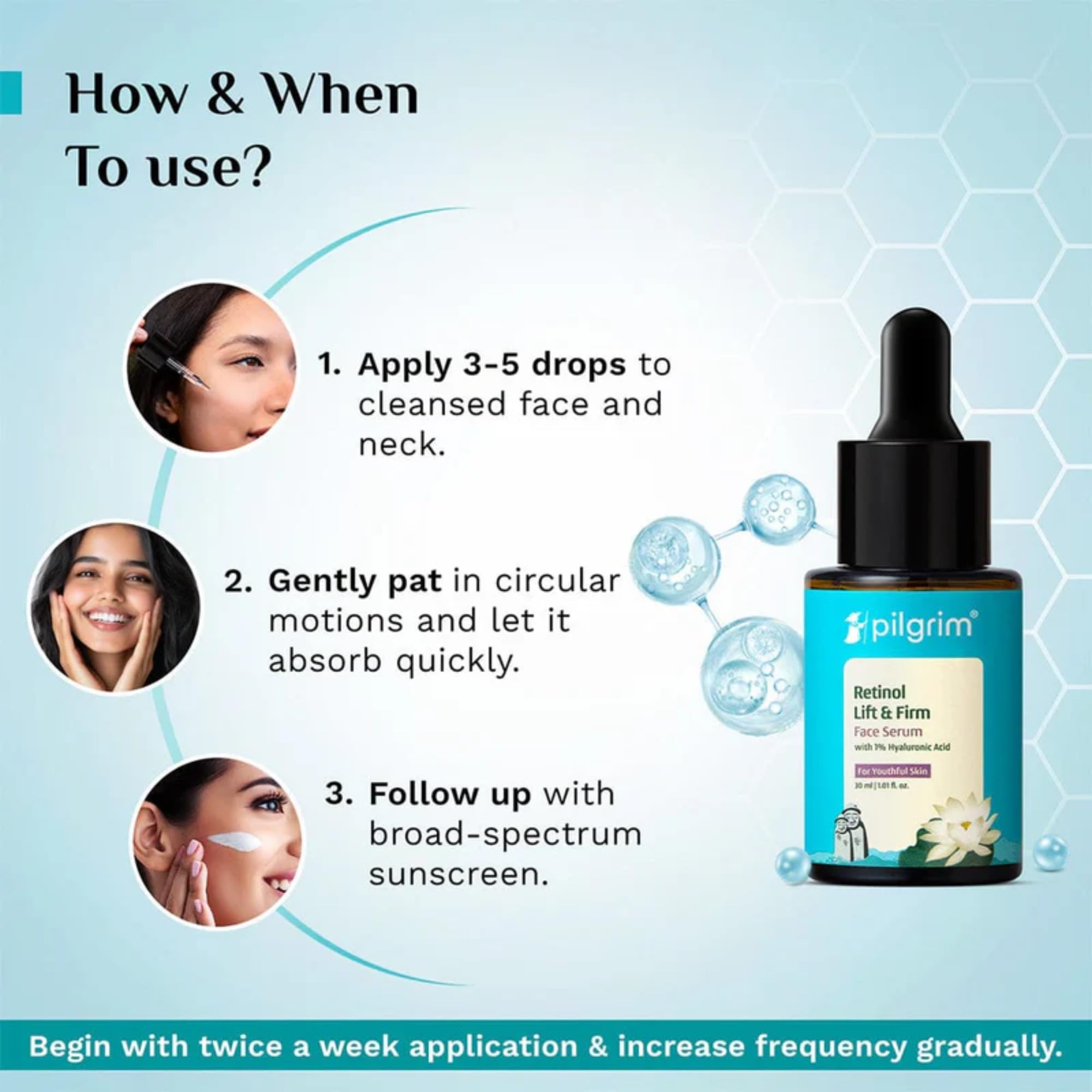 PILGRIM Korean 0.5% Retinol & 1% Hyaluronic Acid Lift & Firm Serum | Retinol serum for face| Reduce Fine Lines & Wrinkles|For