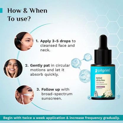 PILGRIM Korean 0.5% Retinol & 1% Hyaluronic Acid Lift & Firm Serum | Retinol serum for face| Reduce Fine Lines & Wrinkles|For
