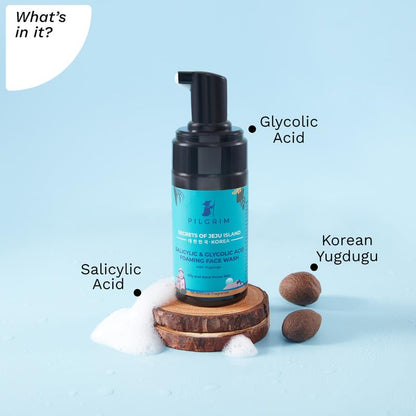 Pilgrim Korean 1.5% Salicylic(Bha) & 2% Glycolic Acid(Aha) Foaming Face Wash For Oily & Acne-Prone Skin | Glycolic & Salicyli