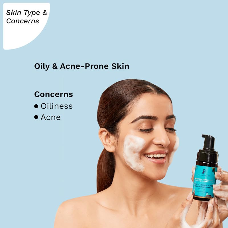 Pilgrim Korean 1.5% Salicylic(Bha) & 2% Glycolic Acid(Aha) Foaming Face Wash For Oily & Acne-Prone Skin | Glycolic & Salicyli
