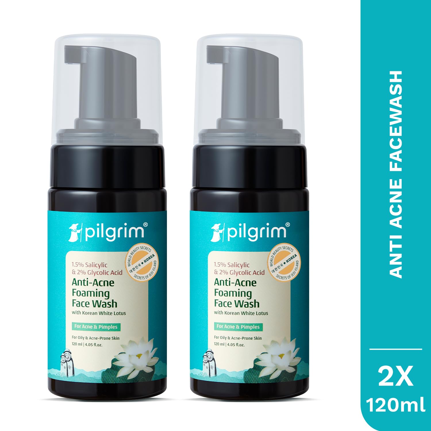 Pilgrim Korean 1.5% Salicylic(Bha) & 2% Glycolic Acid(Aha) Foaming Face Wash For Oily & Acne-Prone Skin | Glycolic & Salicyli