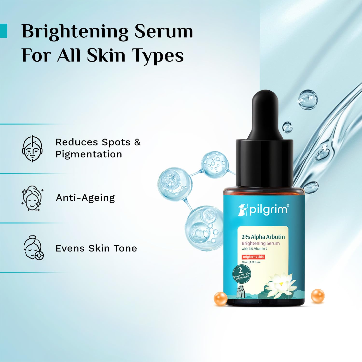 PILGRIM Korean 2% Alpha Arbutin & 3% Vitamin C Brightening Face Serum for glowing skin| Alpha arbutin face serum|All skin typ