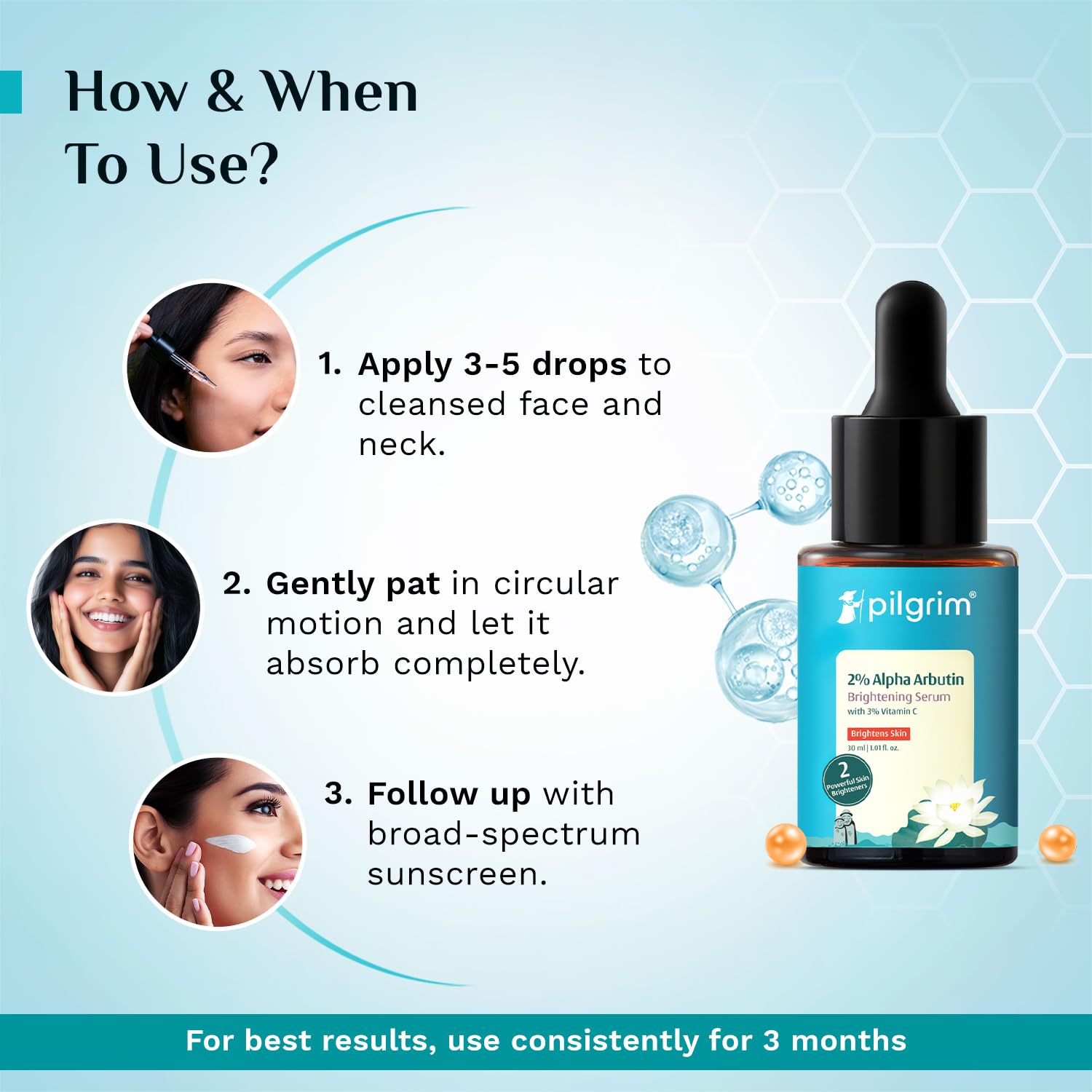 PILGRIM Korean 2% Alpha Arbutin & 3% Vitamin C Brightening Face Serum for glowing skin| Alpha arbutin face serum|All skin typ