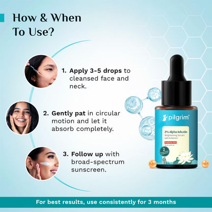 PILGRIM Korean 2% Alpha Arbutin & 3% Vitamin C Brightening Face Serum for glowing skin| Alpha arbutin face serum|All skin typ