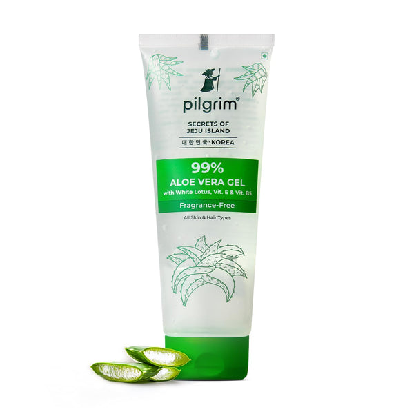 PILGRIM Korean 99% Pure Aloe Vera Gel 200ml with Vitamin E & Vitamin B5 for Face & Hair | Hydrates & Soothes Skin | Condition