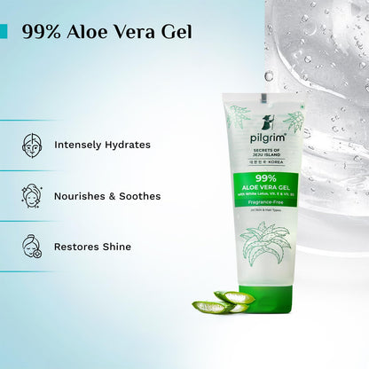 PILGRIM Korean 99% Pure Aloe Vera Gel 200ml with Vitamin E & Vitamin B5 for Face & Hair | Hydrates & Soothes Skin | Condition