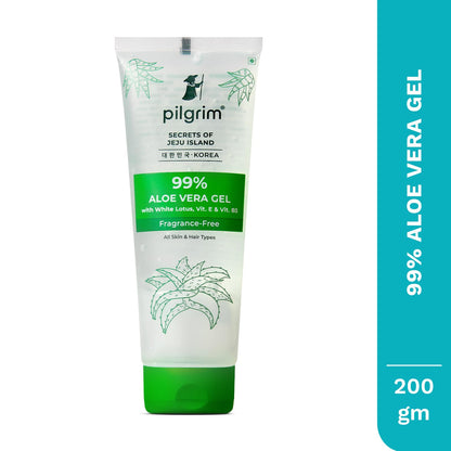 PILGRIM Korean 99% Pure Aloe Vera Gel 200ml with Vitamin E & Vitamin B5 for Face & Hair | Hydrates & Soothes Skin | Condition