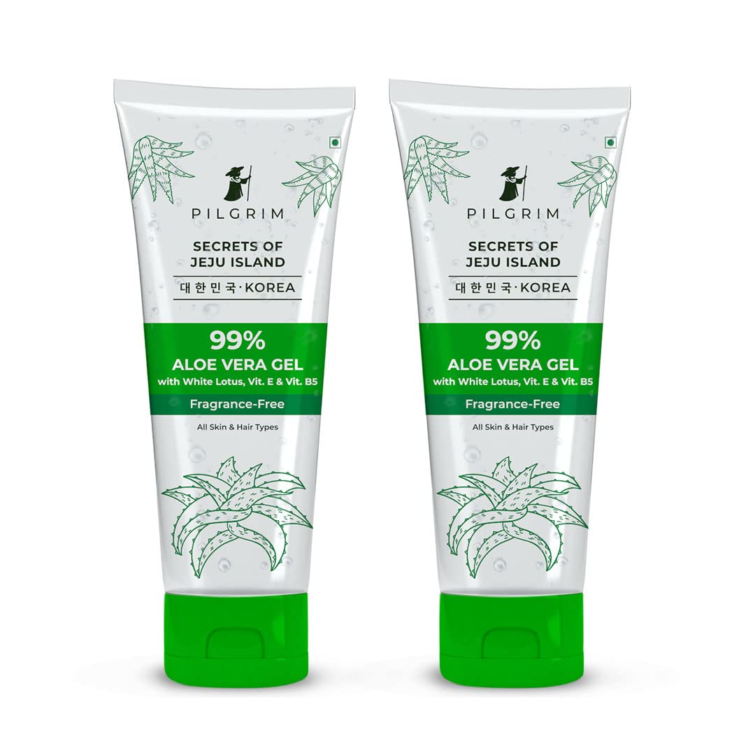 PILGRIM Korean 99% Pure Aloe Vera Gel 200ml with Vitamin E & Vitamin B5 for Face & Hair | Hydrates & Soothes Skin | Condition