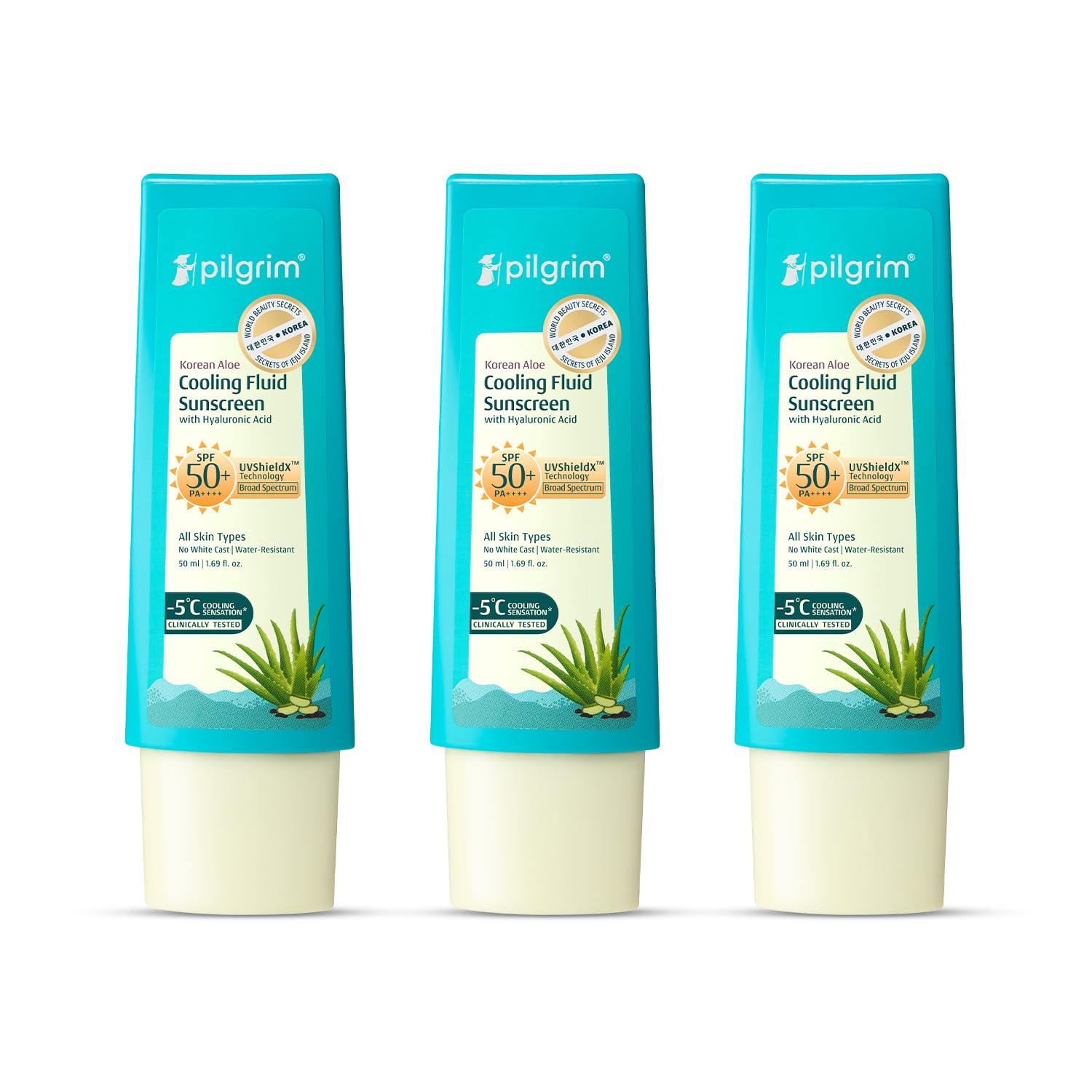 Pilgrim Korean Aloe Cooling Fluid Sunscreen SPF 50+ PA++++ Hyaluronic Acid 50ml (10)