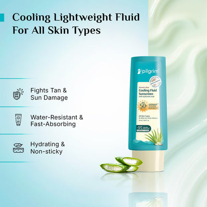Pilgrim Korean Aloe Cooling Fluid Sunscreen SPF 50+ PA++++ Hyaluronic Acid 50ml - packaging