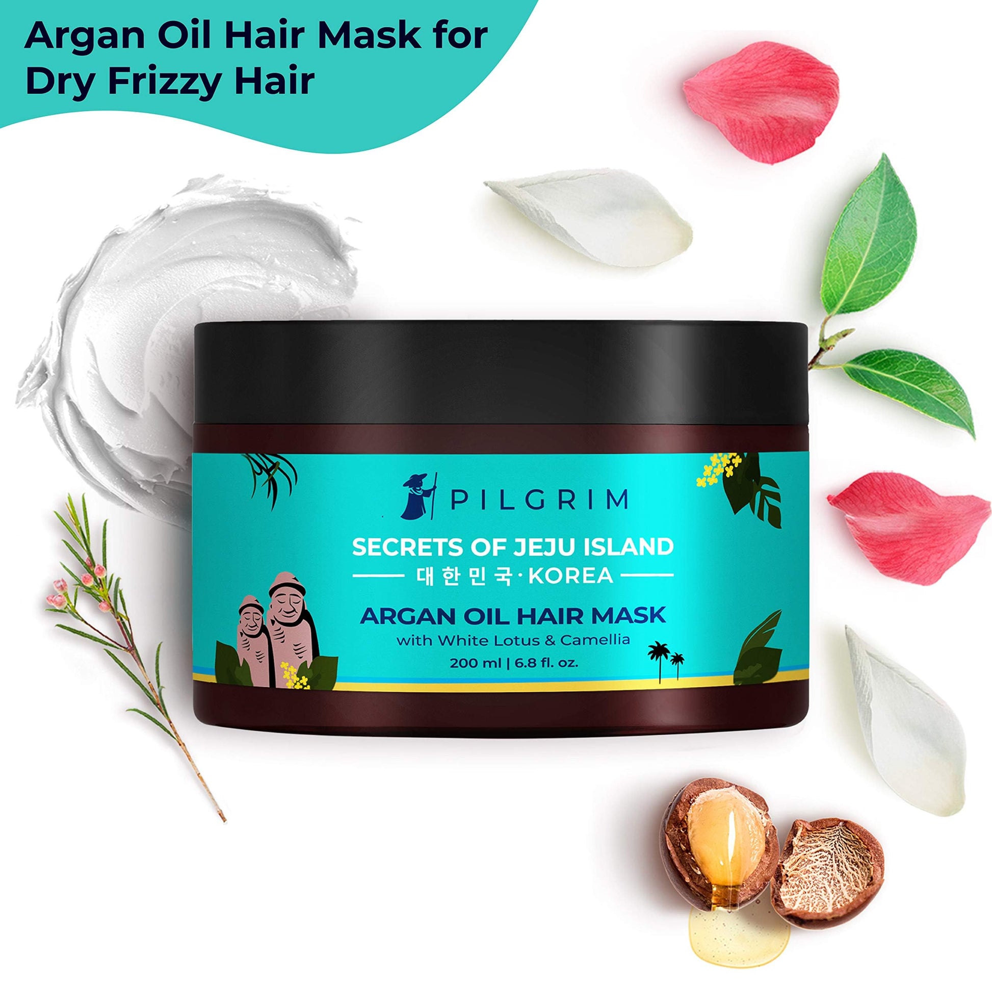 Pilgrim Korean Argan Oil Hair Mask For Dry & Frizzy Hair With White Lotus And Camellia | Hair Mask For Smoothening Hair, Deep
