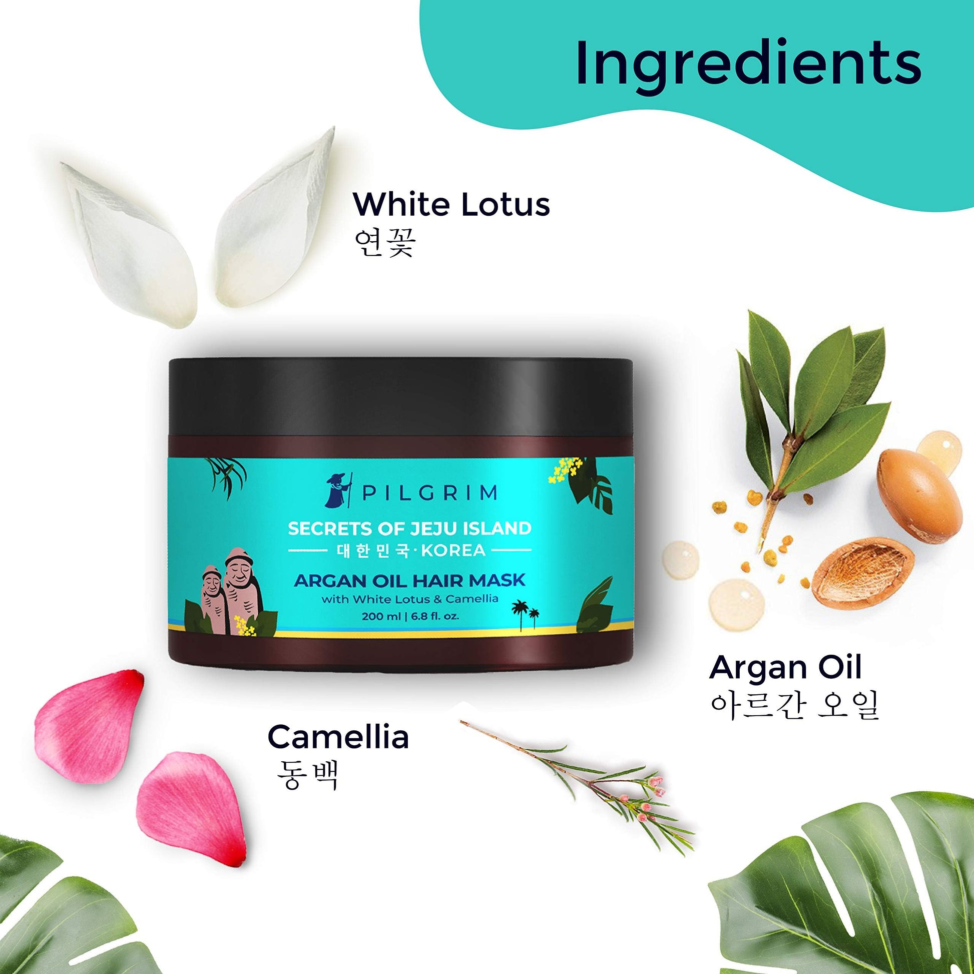 Pilgrim Korean Argan Oil Hair Mask For Dry & Frizzy Hair With White Lotus And Camellia | Hair Mask For Smoothening Hair, Deep