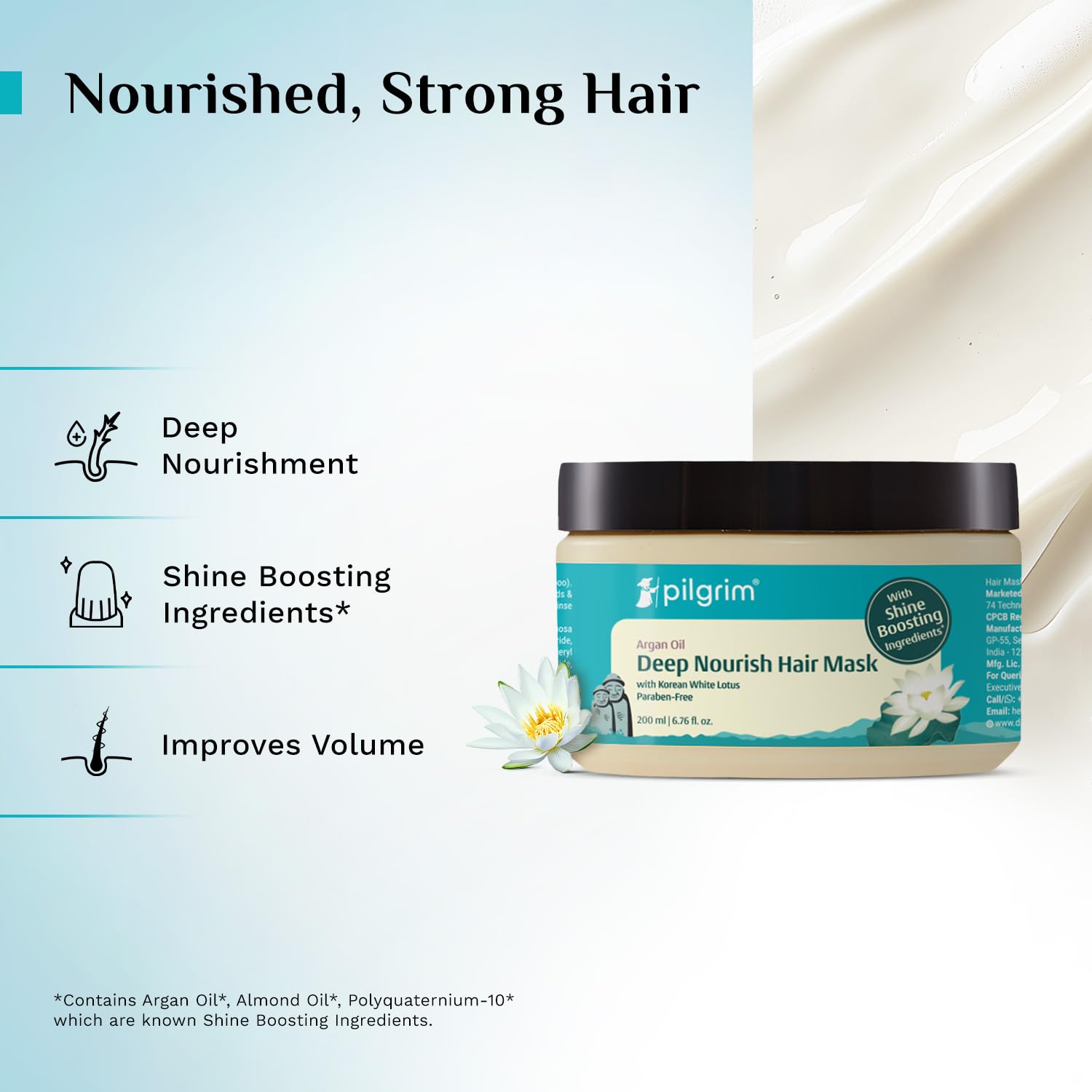 Pilgrim Korean Argan Oil Hair Mask For Dry & Frizzy Hair With White Lotus And Camellia | Hair Mask For Smoothening Hair, Deep