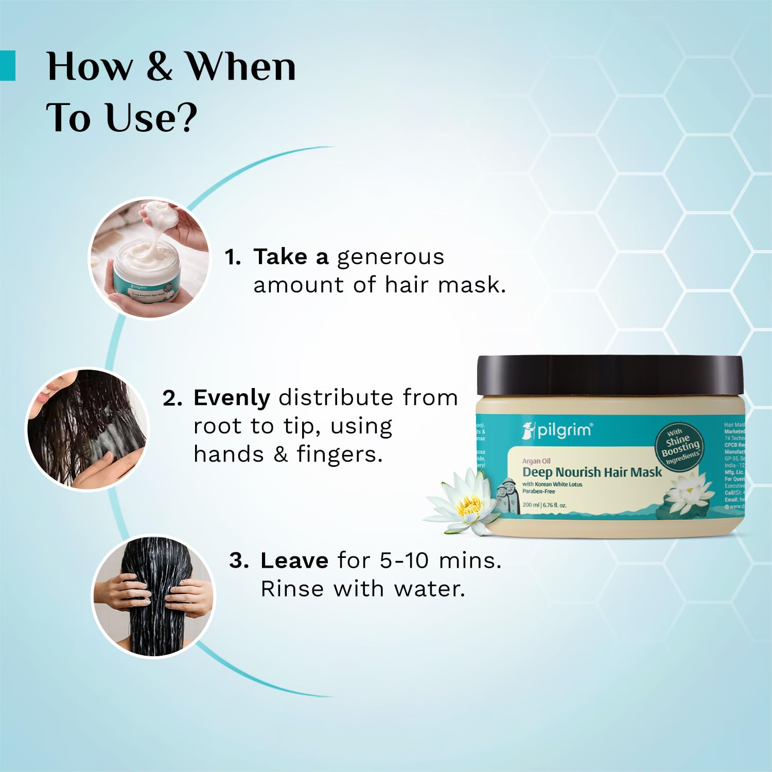 Pilgrim Korean Argan Oil Hair Mask For Dry & Frizzy Hair With White Lotus And Camellia | Hair Mask For Smoothening Hair, Deep