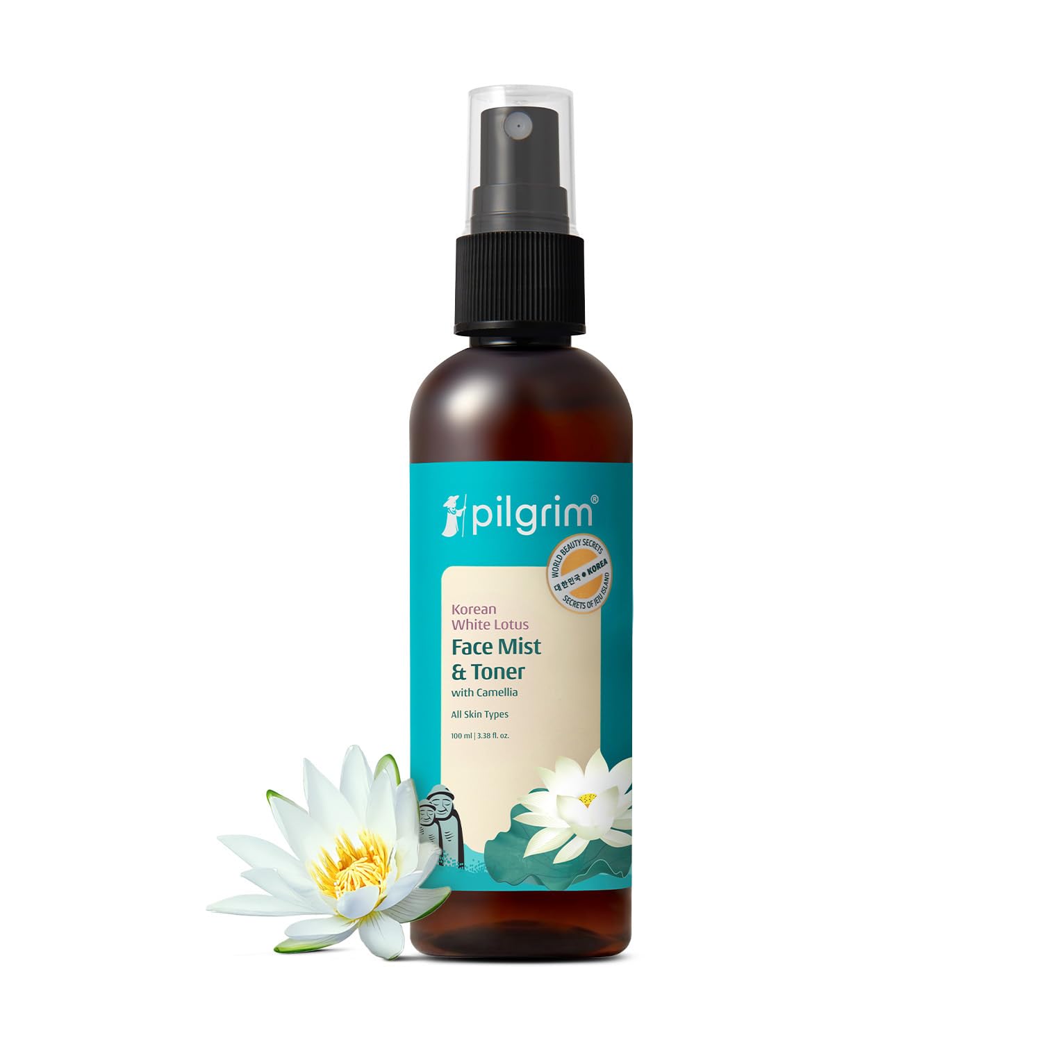 PILGRIM Korean Beauty White Lotus Refreshing Face Mist & Toner, Alcohol-Free, pH-Balanced, 100 ml