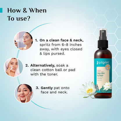 PILGRIM Korean Beauty White Lotus Refreshing Face Mist & Toner, Alcohol-Free, pH-Balanced, 100 ml - ingredients panel