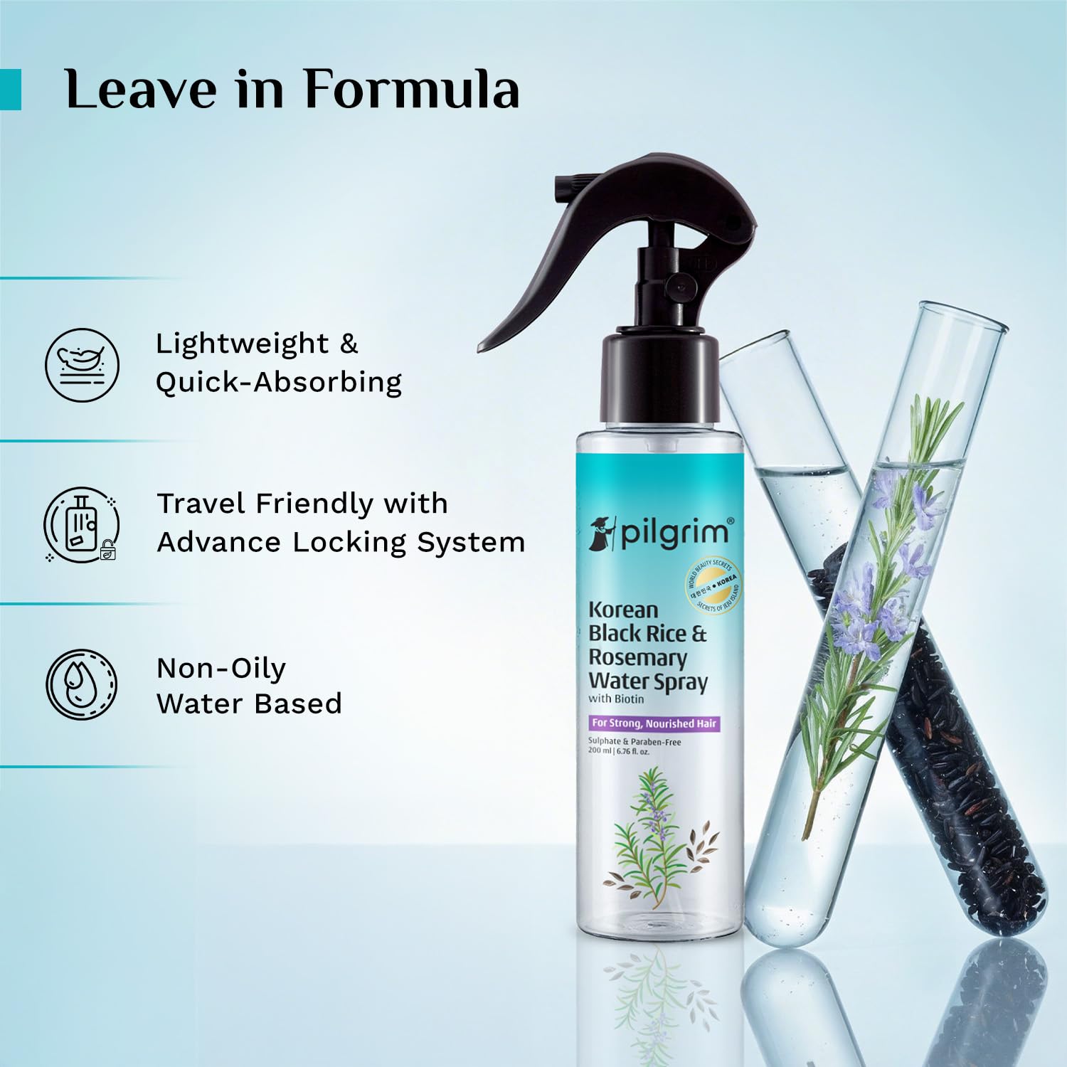 Pilgrim Korean Black Rice and Rosemary Water Spray With Biotin for Hair Growth 100ml | Hair Spray for Regrowth | Thicker & St