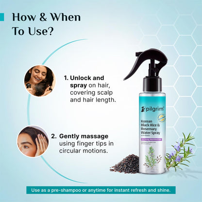 Pilgrim Korean Black Rice and Rosemary Water Spray With Biotin for Hair Growth 100ml | Hair Spray for Regrowth | Thicker & St